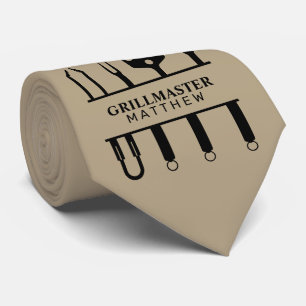 Grillmaster zwart khaki aangepaste naam vaderdag stropdas