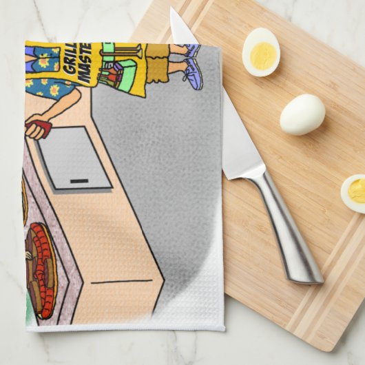 Grillmeester-Cartoon Theedoek (Quarter Fold)