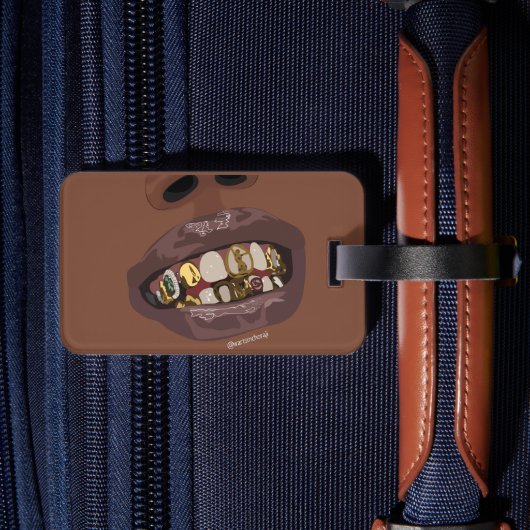Grillz Aesthetic, Gold Grills (Grillz) teeth art Bagagelabel (Achterkant Insitu 2)