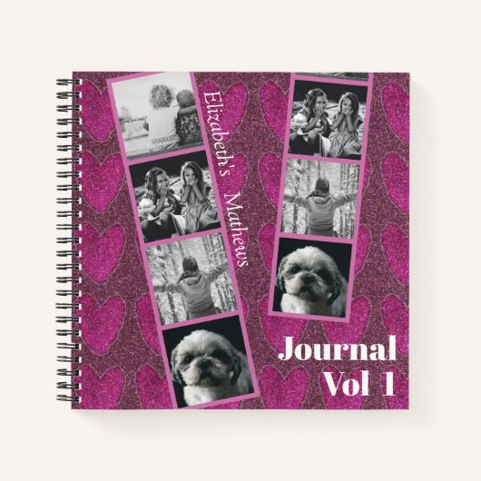 Grily Glitter Pink Hearts Foto Notitieboek (Voorkant)