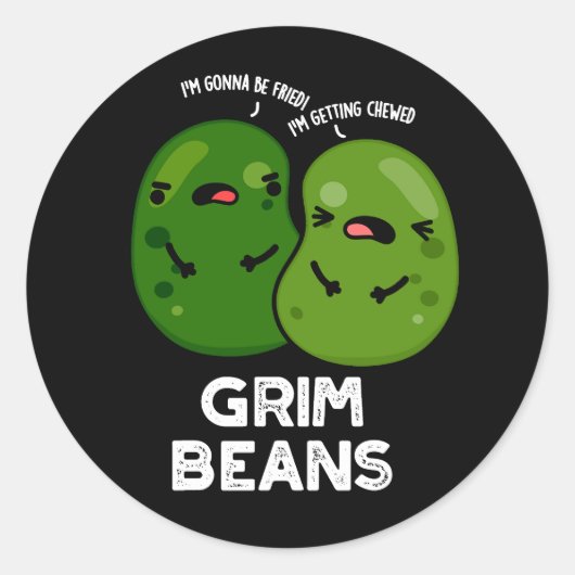 Grim Beans Grappige Veggie Puns Donker BG Ronde Sticker (Voorkant)