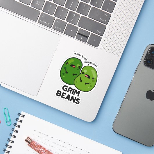 Grim Beans Grappige Veggie Puns Sticker (Laptop met iPhone)