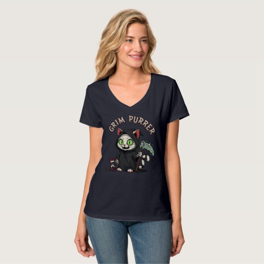 Grim Purrer Halloween Cat T-shirt (Voorkant volledig)