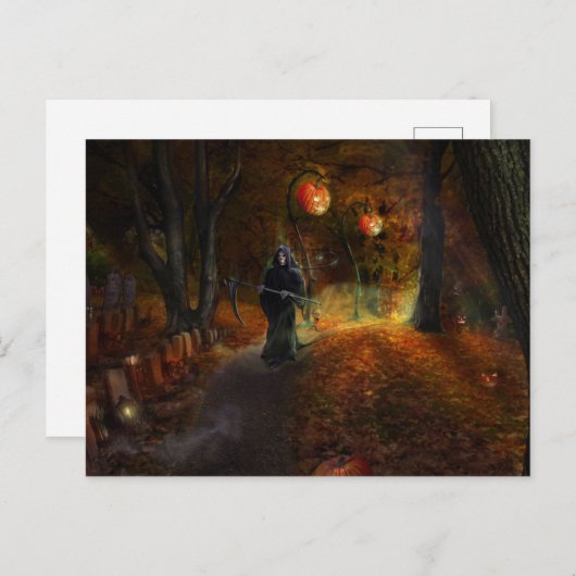 Grim Reaper and pumpkins Briefkaart (Voorkant / Achterkant)