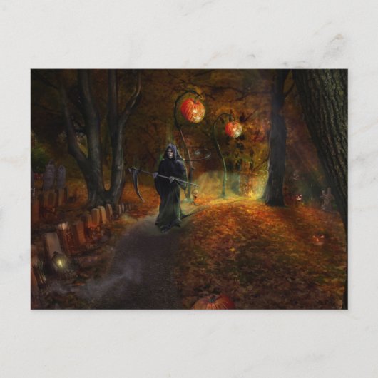 Grim Reaper and pumpkins Briefkaart (Voorkant)