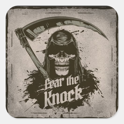 Grim Reaper Angst voor de knop Vierkante Sticker (Voorkant)