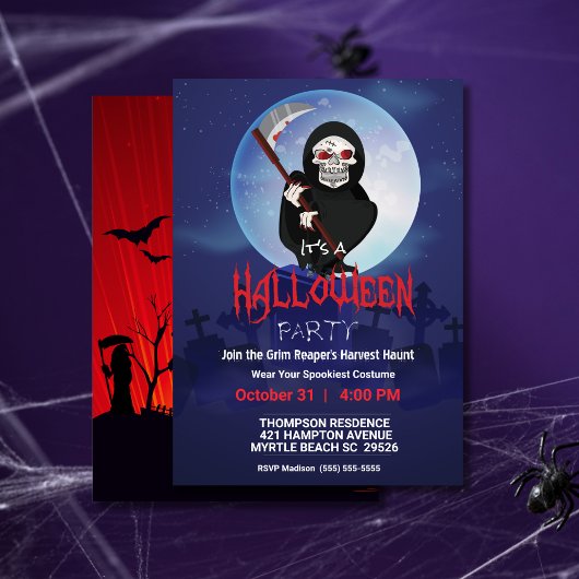 Grim Reaper beklijvend Halloween Party Kaart