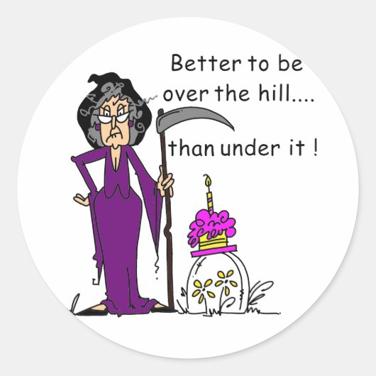 Grim Reaper Birthday Humor Ronde Sticker (Voorkant)