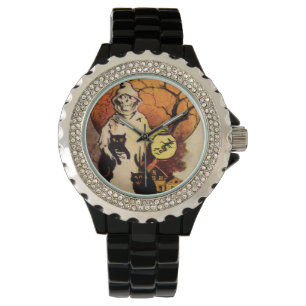 Grim Reaper Black Cat Witch Lantaarn Volle Maan Horloge