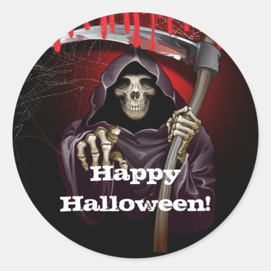Grim Reaper Bloody Halloween Party Ronde Sticker (Voorkant)