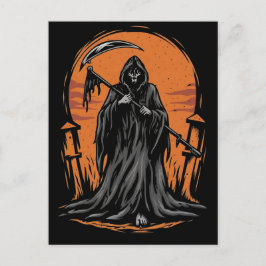 Grim Reaper Cartoon in Sunset Graveyard Briefkaart