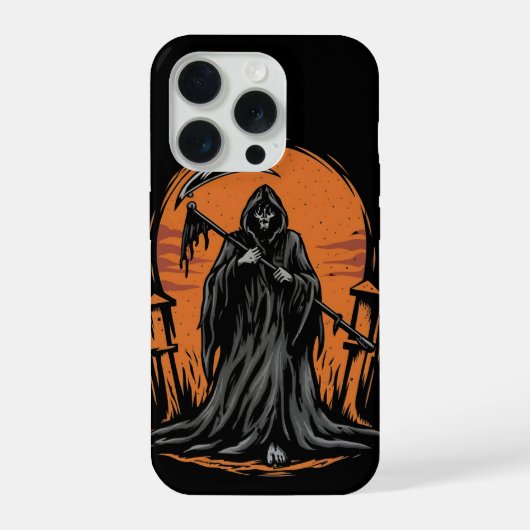 Grim Reaper Cartoon in Sunset Graveyard iPhone Hoesje (Achterkant)