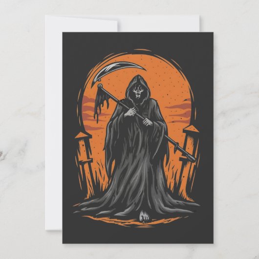 Grim Reaper Cartoon in Sunset Graveyard Kaart (Voorkant)