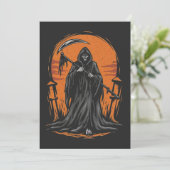 Grim Reaper Cartoon in Sunset Graveyard Kaart (Staand voorkant)