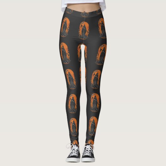 Grim Reaper Cartoon in Sunset Graveyard Leggings (Voorkant)