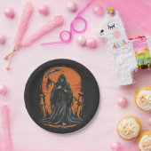 Grim Reaper Cartoon in Sunset Graveyard Papieren Bordje (Feest)