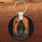 Grim Reaper Cartoon in Sunset Graveyard Sleutelhanger (Voorkant)