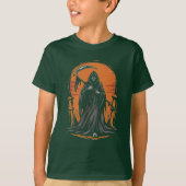 Grim Reaper Cartoon in Sunset Graveyard T-shirt (Voorkant)