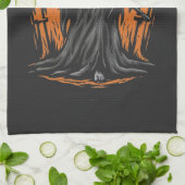 Grim Reaper Cartoon in Sunset Graveyard Theedoek (Gevouwen)