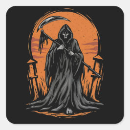 Grim Reaper Cartoon in Sunset Graveyard Vierkante Sticker