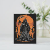 Grim Reaper Cartoon in Sunset Kerkhof Briefkaart (Staand voorkant)