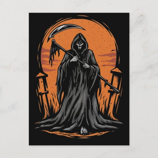 Grim Reaper Cartoon in Sunset Kerkhof Briefkaart (Voorkant)