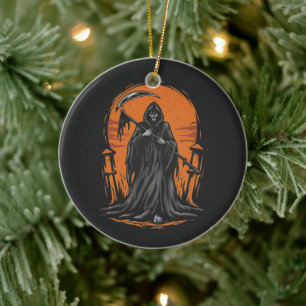 Grim Reaper Cartoon in Sunset Kerkhof Keramisch Ornament