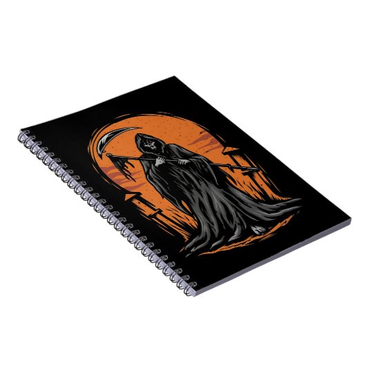 Grim Reaper Cartoon in Sunset Kerkhof Notitieboek (Rechterzijde)