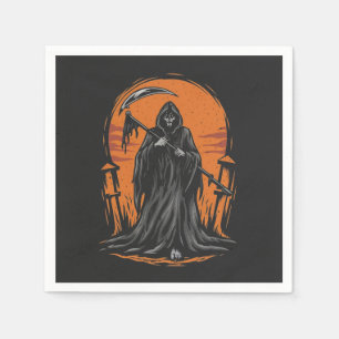 Grim Reaper Cartoon in Sunset Kerkhof Servet