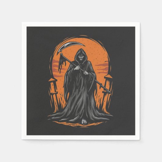 Grim Reaper Cartoon in Sunset Kerkhof Servet (Voorkant)