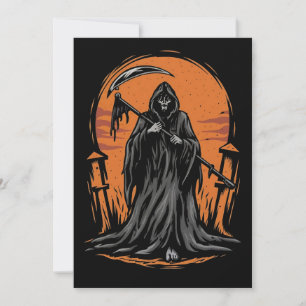 Grim Reaper Cartoon in Zonsondergang Kerkhof Kaart