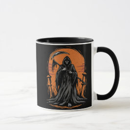 Grim Reaper Cartoon in Zonsondergang Kerkhof Mok