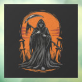 Grim Reaper Cartoon in Zonsondergang Kerkhof Raamsticker (Vel 3)