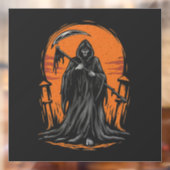 Grim Reaper Cartoon in Zonsondergang Kerkhof Raamsticker (Vel 2)