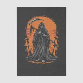 Grim Reaper Cartoon in Zonsondergang Kerkhof Tissuepapier