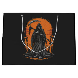 Grim Reaper Cartoon op Kerkhof bij Zonsondergang Groot Cadeauzakje