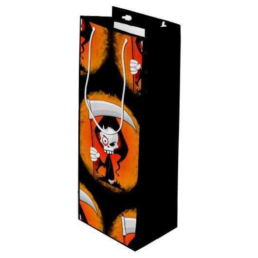 Grim Reaper Cartoon Wijn Cadeautas (Voorkant Gekanteld)