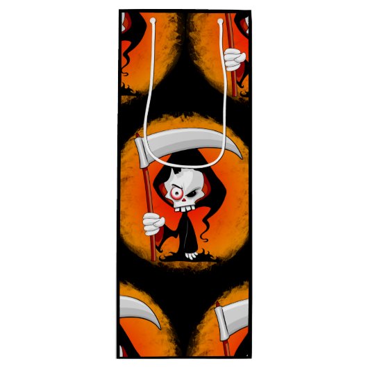 Grim Reaper Cartoon Wijn Cadeautas (Voorkant)