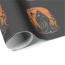Grim Reaper-cartoons in een begraafplaats bij zons Cadeaupapier