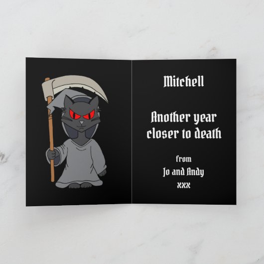 Grim Reaper Cat Funny Gothic Kaart (Binnen)