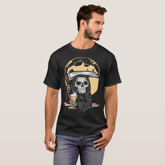 Grim Reaper Coffee Ice Cream Funny Gothic T-shirt (Voorkant volledig)