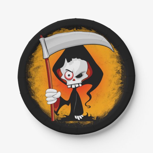Grim Reaper Creepy Funny Cartoon Papieren Bordje (Voorkant)