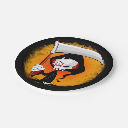 Grim Reaper Creepy Funny Cartoon Papieren Bordje (Gekanteld)