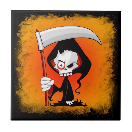 Grim Reaper Creepy Funny Cartoon Tegeltje (Voorkant)