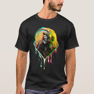 Grim Reaper Crow Angel of Death Occult Vaporwave R T-shirt