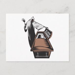 Grim Reaper Death Coffin Retro Briefkaart