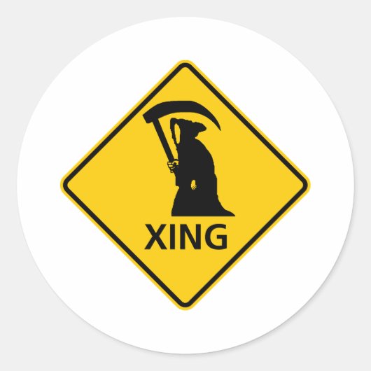 Grim Reaper/Death Crossing Highway Sig Ronde Sticker (Voorkant)