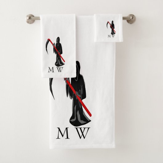 Grim Reaper Design Monogrammed Bad Handdoek (Insitu)
