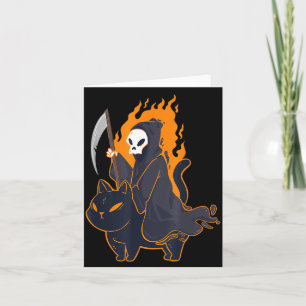 Grim Reaper die op een enge zwarte kat rijdt, Hall Kaart
