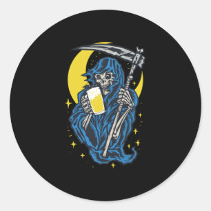 Grim Reaper Drink bier Ronde Sticker
